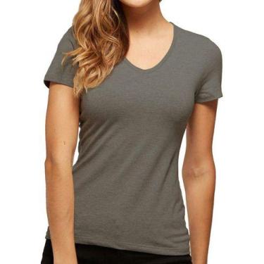 Imagem de Baby Look Gola V Camiseta Feminina Básica Blusinha Algodão - Vesttuari