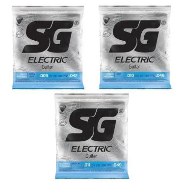 Imagem de Kit 3 Encordoamentos SG Cordas para Guitarra .009 .010 .011 Com Palhet