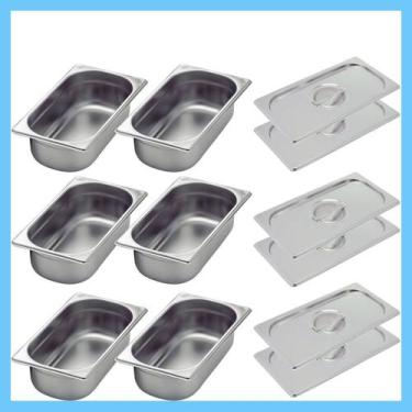 Imagem de Kit de 6 Cubas Gastronômicas Com Tampa Buffet Inox 1/3 100mm - Zepper
