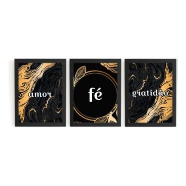 Imagem de Lindo Mosaico 3 Quadros Para Sala Quarto Amor Fé E Gratidão - Fanarte
