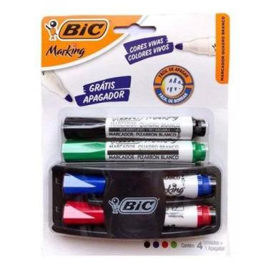 Imagem de Kit 4 Marcadores de Quadro Branco BIC Marking + 1 Apagador