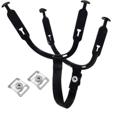 Imagem de Maxmoral Peças de reposição de alça de queixo de hóquei preta, kit de reparo de alça de orelha de capacete de hóquei com 2 fivelas reforçadas únicas de aço inoxidável laços de orelha de hóquei para