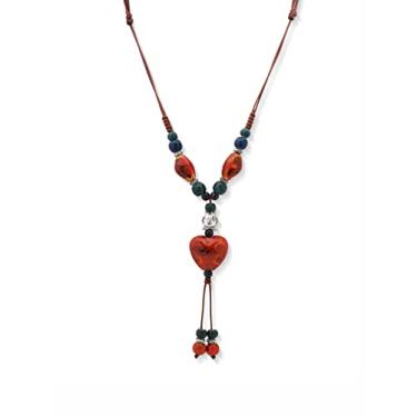 Imagem de MINACHI Boho Hippie Colar colorido de cerâmica com contas de coração, joia boêmia, presente de verão para mulheres, 18 inches, Zinco Cerâmica Madeira, Sem Pedra Preciosa