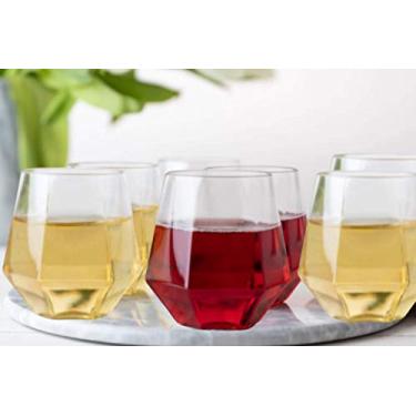 Imagem de HomeyGear Pacote com 6 elegantes taças de vinho em formato de diamante de plástico transparente – livre de BPA e descartáveis – perfeitas para festas, casamentos e recepções – capacidade de 350 ml