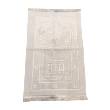 Imagem de Rolezyum | Tapete de oração ultra macio com sola de couro, tapete muçulmano islâmico - Sajadah grosso grande acolchoado para crianças, homens, mulheres, ótimo para joelhos e testa (branco)