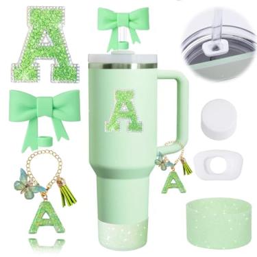 Imagem de Conjunto de acessórios para copo Stanley verde 6 peças para copo Stanley Cup 30 copo de 1,134 g com alça, incluindo tampa de cobertura de canudo de laço de silicone, tampa à prova de derramamento,