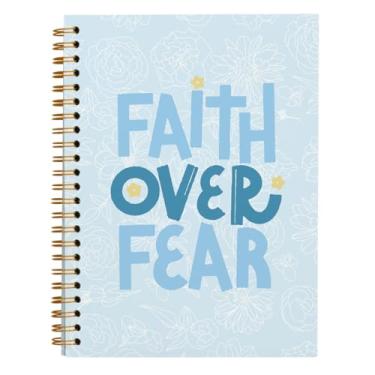 Imagem de Bnwepo Caderno espiral bíblico, diário de laço azul preppy, Faith Over Fear, caderno fofo, caderno de presentes de capa dura da moda azul para adolescentes meninas estudantes professoras, presentes