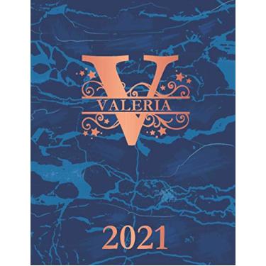 Imagem de Valeria: 2021. Personalized Name Weekly Planner Diary 2021. Monogram Letter V Notebook Planner. Navy Blue Marble & Copper Cover. Datebook Calendar Schedule