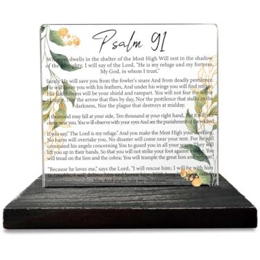 Imagem de akeke Versículo Da Bíblia Salmo 91 Decoração Cristã Presentes para Mulheres Homens Oração Colegas de Trabalho Funcionários Amigos Inspirador Positivo Escritura Placas Decorativas de Mesa Gxx87
