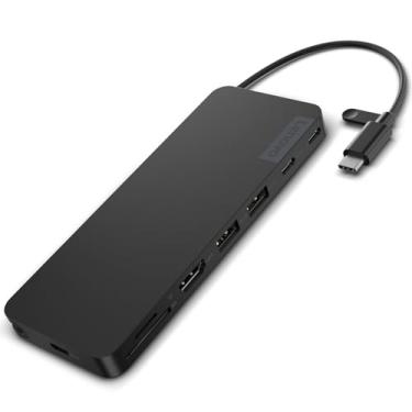 Imagem de Lenovo Base de viagem USB-C fina, 8 portas, até 65 W PD Pass Through, cabo USB-C integrado, suporte para tela 4K, preto