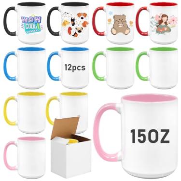 Imagem de Pacote com 12 canecas de sublimação em branco, 425 g Tazas Para sublimação, caneca de café de cerâmica revestida faça você mesmo para leite chá latte chocolate quente, copos de sublimação de porcelana