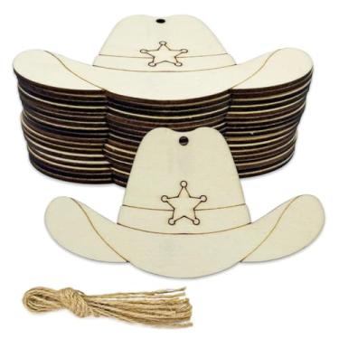 Imagem de JEKEJIAJIU 30 Peças de Chapéu de Cowboy Inacabado de 4", Chapéu de Cowboy de Madeira Recortado, Artesanato Faça Você Mesmo, Recortes, Chapéu de Cowboy de Madeira Em Branco, Ornamen(Madeira Burlywood)