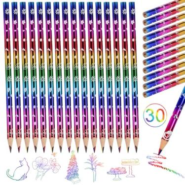 Imagem de 30 lápis de cor arco-íris – lápis multicoloridos 4 em 1 para crianças, não afiados, presente de aniversário, lembrancinhas de festa, material de meia e materiais de arte