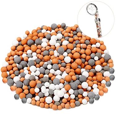 Imagem de Honoson Pacote com 6 contas de filtro de chuveiro de substituição bolas minerais aniônicas pedras purificadoras de água para filtro cabeça de chuveiro 3 tipos de diâmetro 7-8 mm