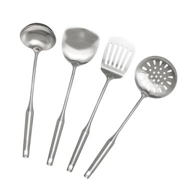 Imagem de Aiminjey Conjunto de utensílios de cozinha de aço inoxidável 304, 4 peças, espátula, colher de sopa, pá com vazamento, conjunto de utensílios de cozinha (4)