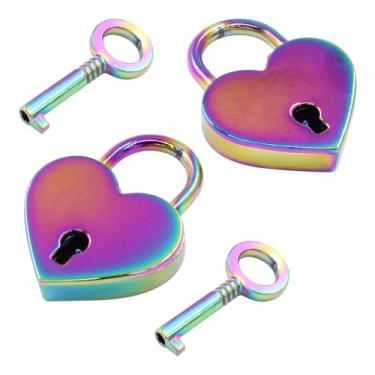 Imagem de LifCratms 2 cadeados pequenos de coração com chaves, mini cadeado em forma de coração, cadeado colorido para caderno, diário, caixa de joias, caixa de srorage, armário, mini bolsa