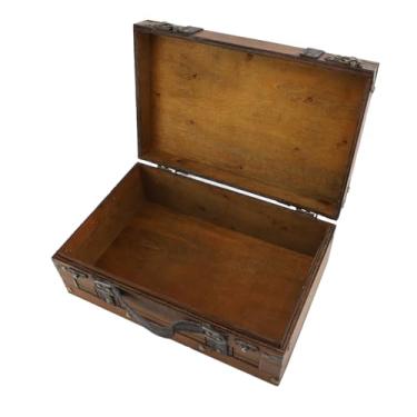 Imagem de Caixa de Armazenamento de Madeira, Caixa de Mala de Madeira, Caixa de Armazenamento Decorativa Vintage Com Tampa, baú de Tesouro de Madeira retrô, Caixa de Tesouro de Madeira