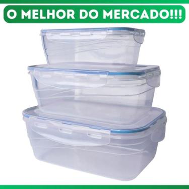 Imagem de Kit 03 Potes Plástico Herméticos 500/1000/1500ml Food Lock - Lp House,