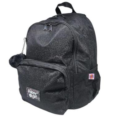 Imagem de Mochila Juvenil Menina Brilho Pompom Moderna Chenson, Preto, UN