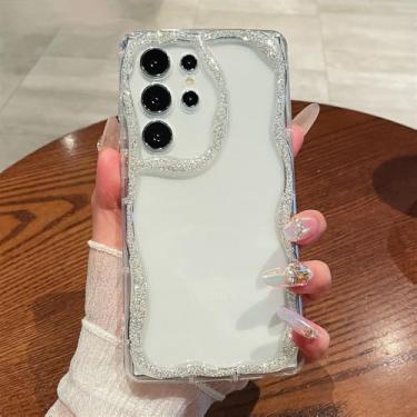 Imagem de Capa transparente com moldura ondulada e brilhante de luxo para Samsung S24 Ultra S23 S22 Plus A73 A53 A16 A06 A55 A24 A25, capa macia, prata, para Samsung A05S