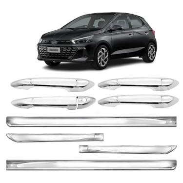 Imagem de Friso Lateral X-treme + Maçaneta Externa 4 Portas Adaptável para HB20 Hatch 2020 2021 2022 2023 2024 Kit Cromado