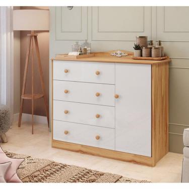 Imagem de Cômoda Infantil  4 Gavetas 1 Porta 100 MDF Elo Móveis Peroba