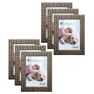 Imagem de Kit 6 Molduras Porta Retrato 15x21 3cm Relevo Prateado - Santamaria Mo