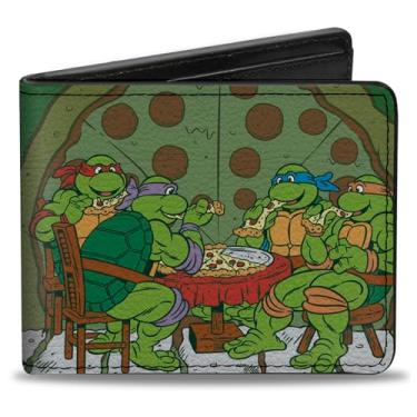 Imagem de Nickelodeon Carteira masculina Buckle-down PU Bifold - Tartarugas Ninja Pizza Party + Mutant Size Hunger Green/Black Bi Fold Wallet, Multi, Tamanho único EUA