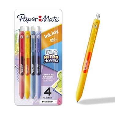 Imagem de Paper Mate Canetas de gel InkJoy, cores de destaque retrô, ponta média (0,7 mm), retrátil, 4 unidades