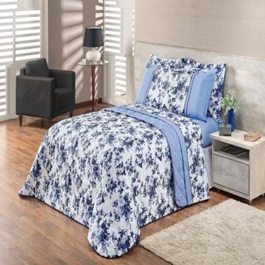 Imagem de Cobre Leito King Valentina Floral Azul Enxovais Aquarela 3 peças