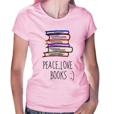 Imagem de Baby Look Peace Love Books - Foca na Moda, Rosa bebê, M