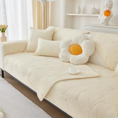 Imagem de Capas de sofá acolchoadas com estampa de folhas para proteção de móveis, protetor de móveis jacquard 3D quente, capa de almofada de cor sólida para cães, creme infantil ||1 fronha (114 x 114)