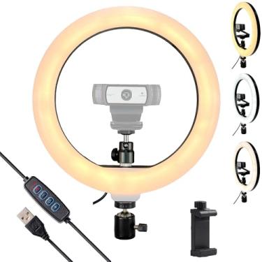 Imagem de Luz de webcam, anel de luz para webcam Logitech C920, C922x, C930e, Brio 4K, C925e, MX Brio 4K, StreamCam, Brio 500, C615 orifício de parafuso de 1/10 pol. - Luz de 25 cm (sem tripé e suporte)