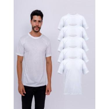 Imagem de Kit Com 5 Camisetas Básica 100% Poliéster - Branca - RogerShop, G, Bra