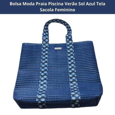 Imagem de Bolsa Moda Praia Piscina Academia Verão Multiuso Sol Azul Tela Sacola 
