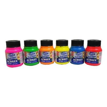 Imagem de Tinta Para Tie Dye Acrilex Kit C/ 6 Cores 37 Ml Neon