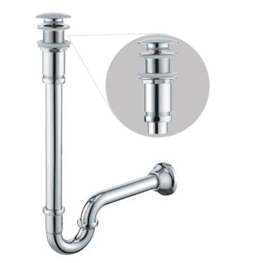 Imagem de SEABEFORE Armadilha P de latão com rolha de dreno pop-up, em forma de U, tubo de drenagem de pia de tubulação de extensão de junta deslizante, tubo de drenagem de pia de 30,5 cm com altura ajustável,