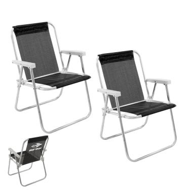 Imagem de Kit 2 Cadeira de Praia Alta Alumínio Lazy Sannet Preta Mormaii - 023567 Belfix