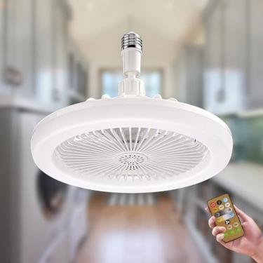 Imagem de CALOKES Ventilador de teto com luz, controle remoto, ventilador de base E26, ventilador pequeno sem fio/sem fio de 25 cm, 3 velocidades e luz LED multicolorida para quarto, sala de estar, cozinha,