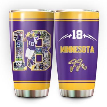 Imagem de Schian Copo Justin Griddy Jefferson - Caneca de café isolada com tampa - aniversário, dia das mães, dia dos pais, presentes de Natal para fãs de futebol - 590 ml | Aço inoxidável