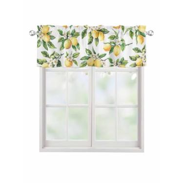 Imagem de Cortina de Limão para Janelas Kithchen, Camada de Folha de Frutas Amarelas Tratamento de Janelas Aquarela de Verão, Caneleiras para Quarto/Sala de Estar/Banheiro, 137 x 45 cm