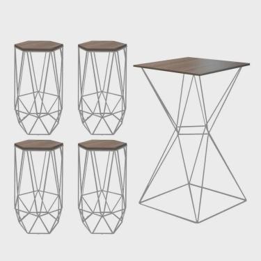 Imagem de Kit 4 Banquetas Liz + 1 Mesa Bistrô Lucca Industrial Ferro Prata mdf Carvalho - Ahazzo Móveis