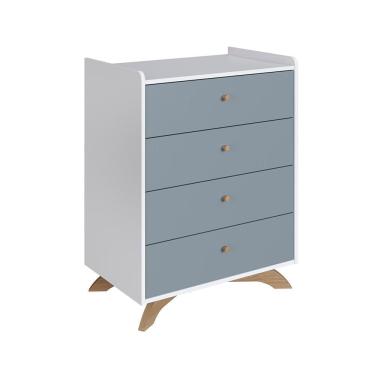 Imagem de Cômoda De Bebê 4 Gavetas Branco Azul Mia Jm Móveis