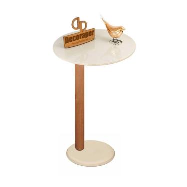 Imagem de Mesa De Apoio Monopé Para Sofá Redonda Off White 35x70 Cm