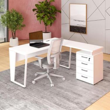 Imagem de Mesa L 150cm Pé Metal Gaveteiro 4 Gavetas e Chave F5 Office - F5 Offic