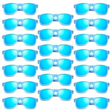 Imagem de Pibupibu Pacote com 20 óculos de sol azuis a granel, óculos de sol retrô dos anos 80, óculos de sol neon para mulheres e homens, lembrancinhas de festa, conjunto de óculos de sol