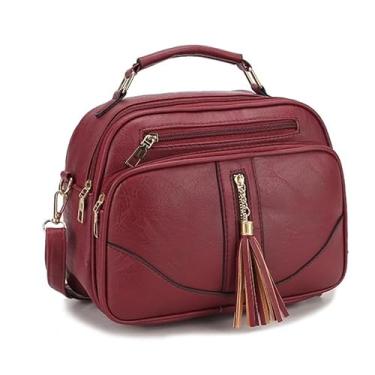 Imagem de Bolsa feminina, bolsa transversal de couro com alça lateral (Vinho)