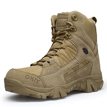 Imagem de Botas táticas masculinas, shoes de caminhada, botas militares, shoes deserto, cenas: caminhada, escalada, acampamento, pesca, montanhismo, viagem aventura(Brown,44 EU)