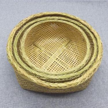 Imagem de Cesta doméstica de pão cozido no vapor, cesta redonda de bambu, cesta de frutas, pá de lavagem de vegetais, peneira, estrutura redonda grande de tecelagem