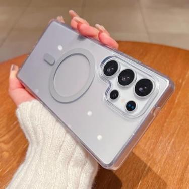 Imagem de MVVKKY Para Samsung Galaxy S24 Ultra Fashion Gradient Clear Magnetic Case Alll Inclusive Anti Fall Soft Silicone Shockproof Cover (Para Samsung Galaxy S24 Ultra/Cinza)